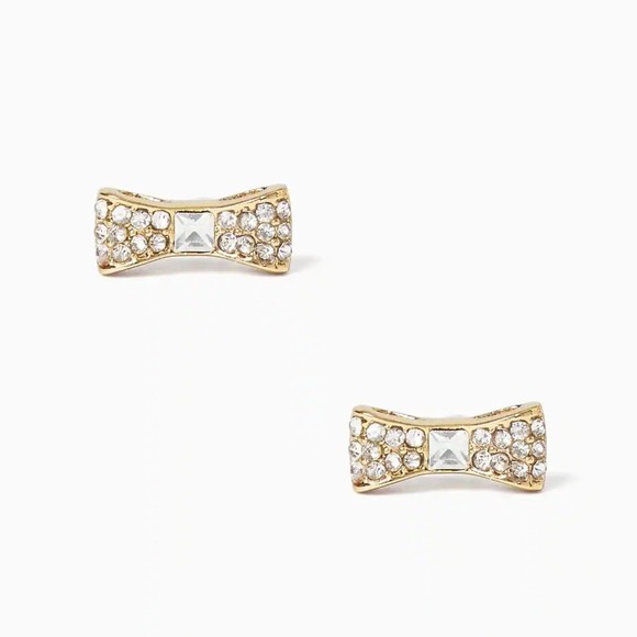 Kate Spade Ready Set Bow Pave Clear Gold Stud Earrings NWT